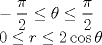 TEX: $\\ -\dfrac{\pi}{2} \le \theta \le \dfrac{\pi}{2} \\ <br />0\le r \le 2\cos\theta$