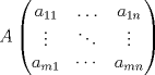 TEX: <br />$$A\left( \begin{matrix}<br />   a_{11} & \ldots  & a_{1n}  \\<br />   \vdots  & \ddots  & \vdots   \\<br />   a_{m1} & \cdots  & a_{mn}  \\<br />\end{matrix} \right)$$<br />