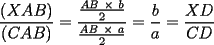 TEX: \frac{(XAB)}{(CAB)}=\frac{\frac{AB \times b}{2}}{\frac{AB \times a}{2}}=\frac{b}{a}=\frac{XD}{CD}