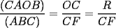 TEX: \frac{(CAOB)}{(ABC)}=\frac{OC}{CF}=\frac{R}{CF}