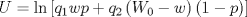 TEX: \[<br />U = \ln \left[ {q_1 wp + q_2 \left( {W_0  - w} \right)\left( {1 - p} \right)} \right]<br />\]