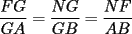 TEX: $\displaystyle{\frac{FG}{GA}=\frac{NG}{GB}=\frac{NF}{AB}}$