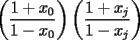 TEX: $\left(\displaystyle\frac{1+x_0}{1-x_0}\right)\left(\displaystyle\frac{1+x_j}{1-x_j}\right)$