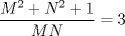 TEX: $\dfrac{{{M^2} + {N^2} + 1}}{{MN}} = 3$