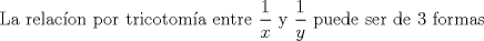 TEX: La relacon por tricotoma entre $\displaystyle \frac{1}{x}$ y $\displaystyle \frac{1}{y}$ puede ser de 3 formas