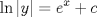 TEX: % MathType!MTEF!2!1!+-<br />% feaafiart1ev1aaatCvAUfeBSjuyZL2yd9gzLbvyNv2CaerbuLwBLn<br />% hiov2DGi1BTfMBaeXatLxBI9gBaerbd9wDYLwzYbItLDharqqtubsr<br />% 4rNCHbGeaGqiVu0Je9sqqrpepC0xbbL8F4rqqrFfpeea0xe9Lq-Jc9<br />% vqaqpepm0xbba9pwe9Q8fs0-yqaqpepae9pg0FirpepeKkFr0xfr-x<br />% fr-xb9adbaqaaeGaciGaaiaabeqaamaabaabaaGcbaGaciiBaiaac6<br />% gadaabdaqaaiaadMhaaiaawEa7caGLiWoacqGH9aqpcaWGLbWaaWba<br />% aSqabeaacaWG4baaaOGaey4kaSIaam4yaaaa!40DF!<br />\[<br />\ln \left| y \right| = e^x  + c<br />\]