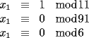 TEX: $\begin{array}{rcll}<br />x_1 & \equiv & 1 & \bmod 11 \\<br />x_1 & \equiv & 0 & \bmod 91 \\<br />x_1 & \equiv & 0 & \bmod 6<br />\end{array}$