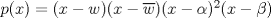 TEX: $p(x)=(x-w)(x-\overline{w})(x-\alpha)^2(x-\beta)$