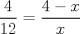 TEX: $\dfrac{4}{12}=\dfrac{4-x}{x}$