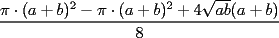 TEX: $\displaystyle{\frac{\pi\cdot(a+b)^2-\pi\cdot(a+b)^2+4\sqrt{ab}(a+b)}{8}}$