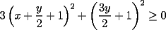 TEX: \noindent $\displaystyle 3 \left( x + \frac{y}{2} + 1 \right)^2 + \left( \frac{3y}{2} + 1 \right)^2 \ge 0$