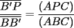 TEX: $\displaystyle\frac{\overline{B'P}}{\overline{BB'}}=\frac{(APC)}{(ABC)}$