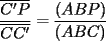 TEX: $\displaystyle\frac{\overline{C'P}}{\overline{CC'}}=\frac{(ABP)}{(ABC)}$