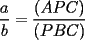 TEX: $\displaystyle\frac{a}{b}=\frac{(APC)}{(PBC)}$