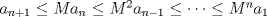 TEX: $a_{n+1} \le M a_n \le M^2 a_{n-1} \le \cdots \le M^n a_1$