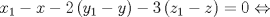 TEX: \[x_1  - x - 2\left( {y_1  - y} \right) - 3\left( {z_1  - z} \right) = 0 \Leftrightarrow \]