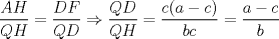 TEX: $\displaystyle \frac{AH}{QH}=\frac{DF}{QD}\Rightarrow \frac{QD}{QH}=\frac{c(a-c)}{bc}=\frac{a-c}{b}$