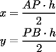 TEX: \begin{equation*}<br />\begin{aligned}<br />x &= \frac{AP\cdot h}{2}\\<br />y &= \frac{PB\cdot h}{2}<br />\end{aligned}<br />\end{equation*}