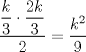 TEX: $\dfrac{\dfrac{k}{3} \cdot \dfrac{2k}{3}}{2}= \dfrac{k^2}{9}$