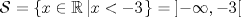 TEX: $\mathcal{S}$ $= \left\{ {x \in \mathbb{R}\left| {x <  - 3} \right.} \right\} = \left] { - \infty , - 3} \right[$