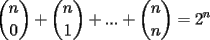 TEX: $\displaystyle{{n\choose 0}+{n\choose 1}+...+{n\choose n}=2^n}$