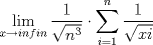 TEX: $\displaystyle \lim_{x\rightarrow infin} \frac{1}{\sqrt{n^3}} \cdot \displaystyle \sum_{i=1}^n \frac{1}{\sqrt{xi}}$