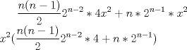 TEX: $\displaystyle \frac{n(n-1)}{2} 2^{n-2} * 4x^2 + n * 2^{n-1} * x^2 \\<br />\displaystyle x^2(\frac{n(n-1)}{2} 2^{n-2} * 4 + n * 2^{n-1})$