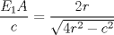 TEX: $\displaystyle \frac{E_{1}A}{c}=\displaystyle \frac{2r}{\sqrt{4r^2-c^2}}$