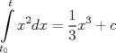 TEX: $$\int\limits_{t_{0}}^{t}{x^{2}}dx=\frac{1}{3}x^{3}+c$$