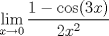 TEX: % MathType!MTEF!2!1!+-<br />% feaafiart1ev1aaatCvAUfeBSjuyZL2yd9gzLbvyNv2CaerbuLwBLn<br />% hiov2DGi1BTfMBaeXatLxBI9gBaerbd9wDYLwzYbItLDharqqtubsr<br />% 4rNCHbGeaGqiVu0Je9sqqrpepC0xbbL8F4rqqrFfpeea0xe9Lq-Jc9<br />% vqaqpepm0xbba9pwe9Q8fs0-yqaqpepae9pg0FirpepeKkFr0xfr-x<br />% fr-xb9adbaqaaeGaciGaaiaabeqaamaabaabaaGcbaWaaCbeaeaaci<br />% GGSbGaaiyAaiaac2gaaSqaaiaadIhacqGHsgIRcaaIWaaabeaakmaa<br />% laaabaGaaGymaiabgkHiTiGacogacaGGVbGaai4CaiaacIcacaaIZa<br />% GaamiEaiaacMcaaeaacaaIYaGaamiEamaaCaaaleqabaGaaGOmaaaa<br />% aaaaaa!46E4!<br />$$<br />\mathop {\lim }\limits_{x \to 0} \frac{{1 - \cos (3x)}}<br />{{2x^2 }}<br />$$<br />