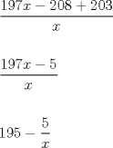 TEX: <br />% MathType!MTEF!2!1!+-<br />% feaafiart1ev1aaatCvAUfeBSjuyZL2yd9gzLbvyNv2CaerbuLwBLn<br />% hiov2DGi1BTfMBaeXatLxBI9gBaerbd9wDYLwzYbItLDharqqtubsr<br />% 4rNCHbGeaGqiVu0Je9sqqrpepC0xbbv8F4rqqrFfpeea0xe9Lq-Jc9<br />% vqaqpepm0xbba9pwe9Q8fs0-yqaqpepae9pg0FirpepeKkFr0xfr-x<br />% fr-xb9adbaqaaeGaciGaaiaabeqaamaabaabaaGceaqabeaadaWcaa<br />% qaaiaaigdacaaI5aGaaG4naiaadIhacqGHsislcaaIYaGaaGimaiaa<br />% iIdacqGHRaWkcaaIYaGaaGimaiaaiodaaeaacaWG4baaaaqaaaqaam<br />% aalaaabaGaaGymaiaaiMdacaaI3aGaamiEaiabgkHiTiaaiwdaaeaa<br />% caWG4baaaaqaaaqaaiaaigdacaaI5aGaaGynaiabgkHiTmaalaaaba<br />% GaaGynaaqaaiaadIhaaaaaaaa!4B64!<br />\[<br />\begin{gathered}<br />  \frac{{197x - 208 + 203}}<br />{x} \hfill \\<br />   \hfill \\<br />  \frac{{197x - 5}}<br />{x} \hfill \\<br />   \hfill \\<br />  195 - \frac{5}<br />{x} \hfill \\ <br />\end{gathered} <br />\]<br />x = numero de jugadores<br />Y si Asumo que son 5 jugadores , al reemplazar el valor es de 194cm<br />