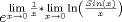 TEX: $$e^{\mathop {\lim }\limits_{x \to 0} \frac{1}{x}*\mathop {\lim }\limits_{x \to 0} \ln \left( {\frac{{Sin(x)}}{x}} \right)} $$