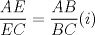 TEX: $\ \dfrac{AE}{EC}= \dfrac{AB}{BC} (i) $