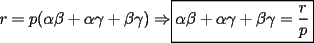 TEX: $r=p(\alpha\beta+\alpha\gamma+\beta\gamma)\Rightarrow$$\boxed{\alpha\beta+\alpha\gamma+\beta\gamma=\displaystyle\frac{r}{p}}$