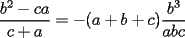 TEX: $\displaystyle\frac{b^2-ca}{c+a}=-(a+b+c)\displaystyle\frac{b^3}{abc}$