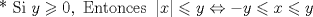 TEX: \[<br />{\text{* Si }}y \geqslant 0,{\text{ Entonces }}\left| x \right| \leqslant y \Leftrightarrow  - y \leqslant x \leqslant y<br />\]