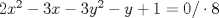 TEX: $\ 2x^2-3x-3y^2-y+1=0  /\cdot 8 $