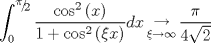 TEX: $$\int_0^{{\raise0.5ex\hbox{$\scriptstyle \pi $}\kern-0.1em/\kern-0.15em\lower0.25ex\hbox{$\scriptstyle 2$}}} {\frac{{\cos ^2 \left( x \right)}}{{1 + \cos ^2 \left( {\xi x} \right)}}} dx\mathop  \to \limits_{\xi  \to \infty } \frac{\pi }{{4\sqrt 2 }}$$