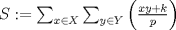 TEX: $S:= \sum_{x \in X} \sum_{y \in Y} \left(\frac{xy+k}{p}\right)$