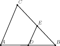 TEX: <br /><br />\begin{pspicture}(-4.3,-2.62)(10.7,6.3)<br />\pspolygon(-1.4,1.16)(3.18,1.14)(0,4.48)<br />\psline(-1.4,1.16)(3.18,1.14)<br />\psline(3.18,1.14)(0,4.48)<br />\psline(0,4.48)(-1.4,1.16)<br />\psline(0.92,1.15)(1.65,2.75)<br />\psdots(-1.4,1.16)<br />\rput[bl](-1.32,1.28){$A$}<br />\psdots(3.18,1.14)<br />\rput[bl](3.26,1.26){$B$}<br />\psdots(0,4.48)<br />\rput[bl](0.08,4.6){$C$}<br />\psdots(0.92,1.15)<br />\rput[bl](1,1.26){$D$}<br />\psdots(1.65,2.75)<br />\rput[bl](1.72,2.86){$E$}<br />\end{pspicture}<br /><br />