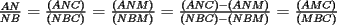 TEX: $\frac{AN}{NB}$ = $\frac{(ANC)}{(NBC)}$ = $\frac{(ANM)}{(NBM)}$ = $\frac{(ANC) - (ANM)}{(NBC) - (NBM)}$ = $\frac{(AMC)}{(MBC)}$ 