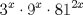 TEX: \[<br />3^x  \cdot 9^x  \cdot 81^{2x} <br />\]<br />