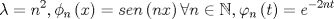 TEX: \[\lambda  = {n^2},{\phi _n}\left( x \right) = sen\left( {nx} \right)\forall n \in \mathbb{N},{\varphi _n}\left( t \right) = {e^{ - 2nt}}\]<br />