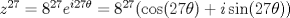 TEX: $z^{27}=8^{27}e^{i27\theta}=8^{27}(\cos(27\theta)+i\sin(27\theta))$