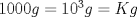 TEX: $1000g=10^3g=Kg$