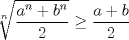 TEX: $\sqrt[n]{\dfrac{a^n+b^n}{2}}\ge \dfrac{a+b}{2}$