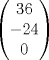 TEX: $$\left( \begin{matrix}<br />   36 \\<br />   -24 \\<br />   0 \\<br />\end{matrix} \right)$$