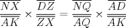 TEX: $\dfrac{\overline{NX}}{\overline{AK}}\times \dfrac{\overline{DZ}}{\overline{ZX}} = \dfrac{\overline{NQ}}{\overline{AQ}}\times \dfrac{\overline{AD}}{\overline{AK}}$