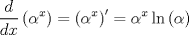 TEX: $$\frac{d}{{dx}}\left( {\alpha ^x } \right) = \left( {\alpha ^x } \right)^\prime   = \alpha ^x \ln \left( \alpha  \right)$$