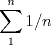 TEX: % MathType!MTEF!2!1!+-<br />% feaafiart1ev1aaatCvAUfeBSjuyZL2yd9gzLbvyNv2CaerbuLwBLn<br />% hiov2DGi1BTfMBaeXatLxBI9gBaerbd9wDYLwzYbItLDharqqtubsr<br />% 4rNCHbGeaGqiVu0Je9sqqrpepC0xbbL8F4rqqrFfpeea0xe9Lq-Jc9<br />% vqaqpepm0xbba9pwe9Q8fs0-yqaqpepae9pg0FirpepeKkFr0xfr-x<br />% fr-xb9adbaqaaeGaciGaaiaabeqaamaabaabaaGcbaWaaabCaeaaca<br />% aIXaGaai4laiaad6gaaSqaaiaaigdaaeaacaWGUbaaniabggHiLdaa<br />% aa!3C3E!<br />\[<br />\sum\limits_1^n {1/n} <br />\]